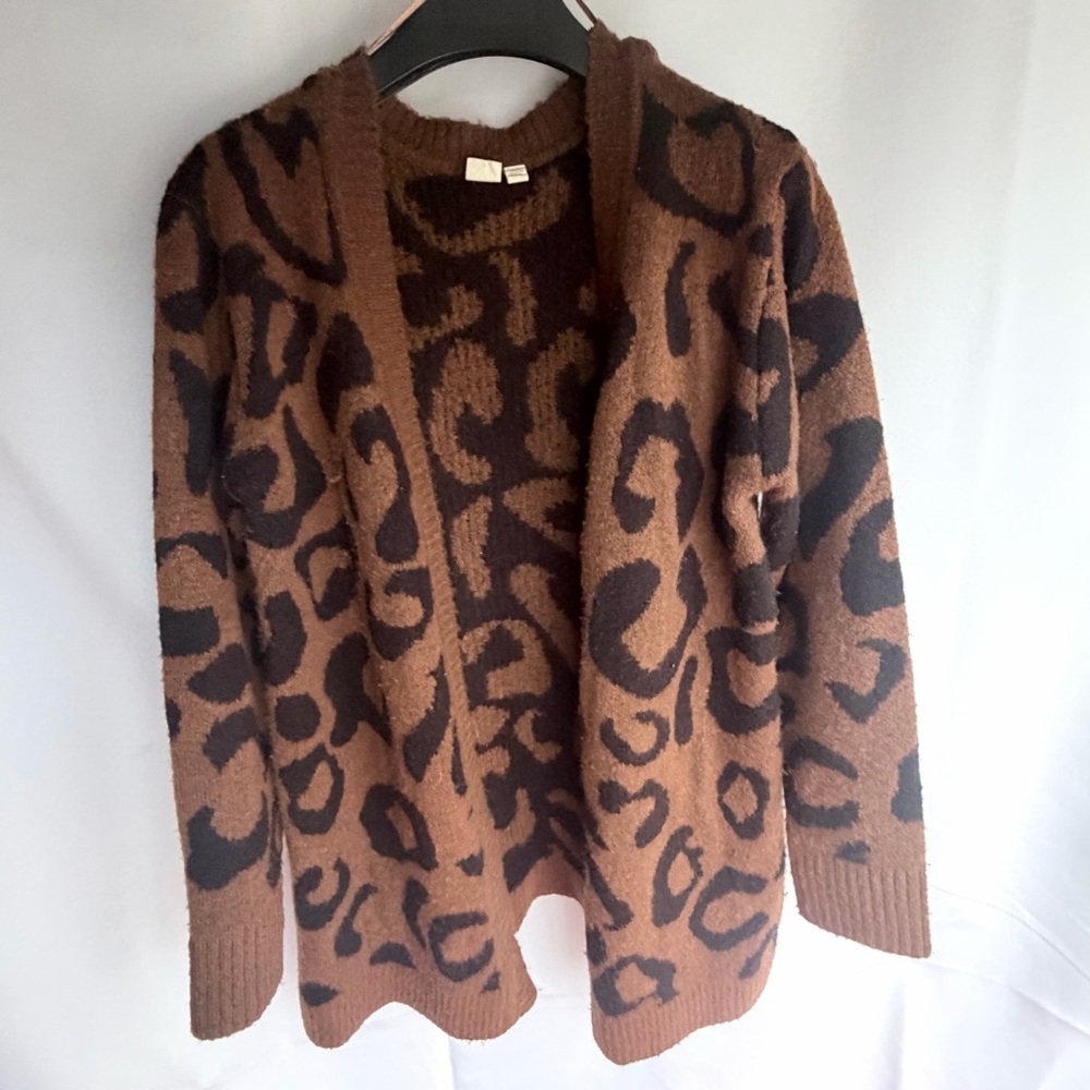 Women's Brown and Black Leopard Print Long Cardigan